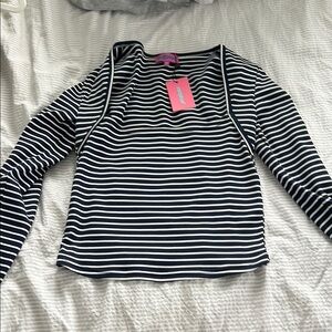 Edikted Black and White Fitted Blouse with Sailor Collar